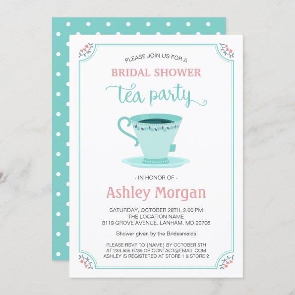 Bridal Shower Tea Party Floral Light Pink Mint Invitations