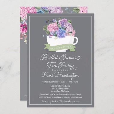 Bridal Shower Tea Party Invitations and Hydrangeas