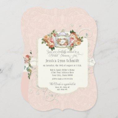 Bridal Shower Vintage Elegant Rose Floral Shaped Invitations