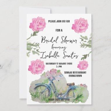 Bridal shower watercolor ladies bike Invitations