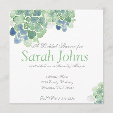 Bridal Shower Watercolor Succulents Invitations