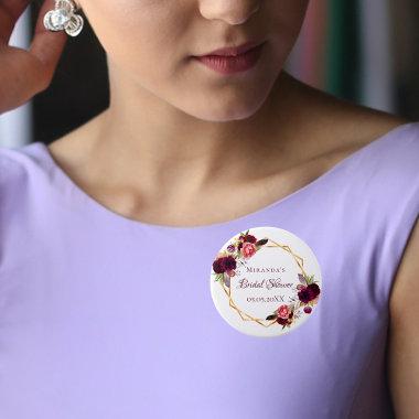 Bridal Shower watercolored florals burgundy gold Button