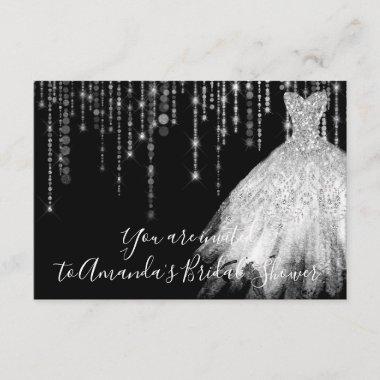 Bridal Shower Waves Dress Gray Grey Silver Black Invitations