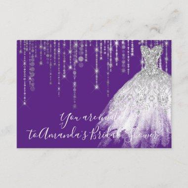 Bridal Shower Waves Dress Gray Grey Silver Purple Invitations