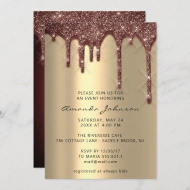 Bridal Shower Wedding Birthday Gold Brown Drips Invitations