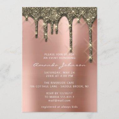 Bridal Shower Wedding Birthday Rose Gold Drip Invitations