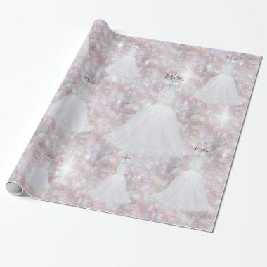 Bridal Shower Wedding Dress Pastel Glitter Lights Wrapping Paper