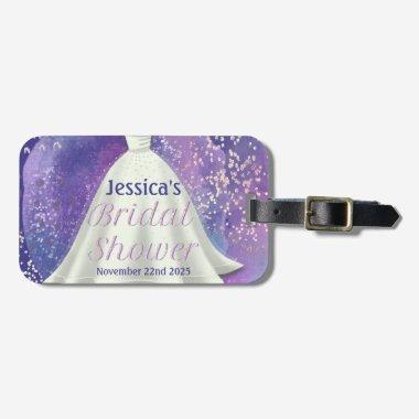Bridal Shower Wedding Gown Purple & Rose Gold Glam Luggage Tag