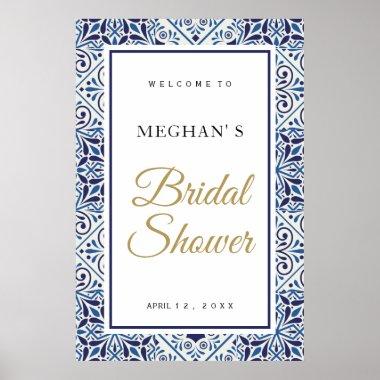Bridal Shower welcome sign blue tiles