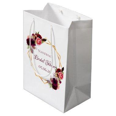 Bridal Shower white florals burgundy Medium Gift Bag