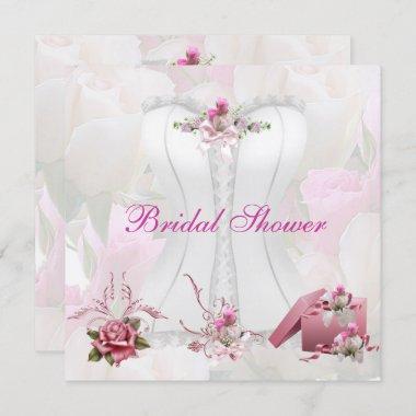 Bridal Shower White Pink Corset Floral Invitations