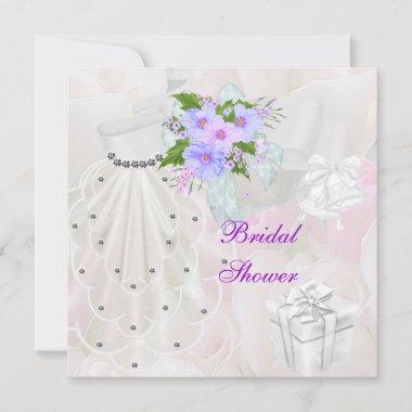 Bridal Shower White Veil Lilac Flower Invitations