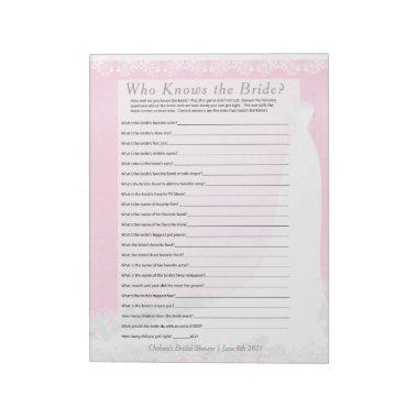 Bridal Shower Who Know the Bride Game - Pink Notepad