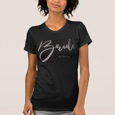 Bride Chic Faux Silver Typography Black T-Shirt