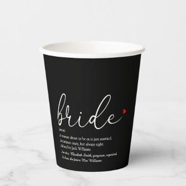 Bride Definition Bridal Shower Black And Red Paper Cups