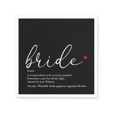 Bride Definition, Bridal Shower Script Red Heart Napkins
