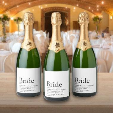 Bride Definition, Bridal Shower, Wedding Sparkling Wine Label