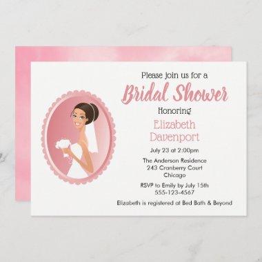 Bride in a Veil Holding Flowers Bridal Shower Invitations