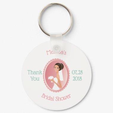 Bride in a Veil Holding Flowers Bridal Shower Keychain
