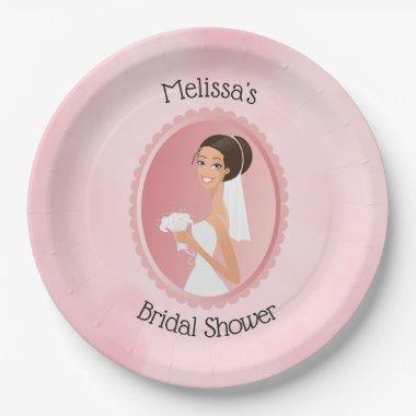 Bride in a Veil Holding Flowers Bridal Shower Paper Plates