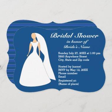 Bride in Gown Bridal Lapis Blue Shower Invitations
