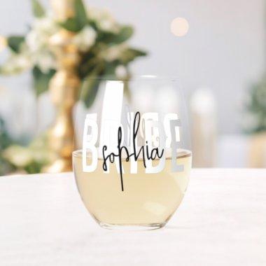 Bride Monogram Signature Script Stemless Wine Glass