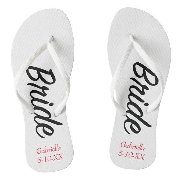 Bride Personalized With Name & Date Flip Flops