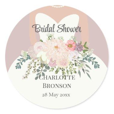 Bride Silhouette Floral Bridal Shower  Classic Round Sticker