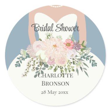 Bride Silhouette Floral Bridal Shower Classic Round Sticker