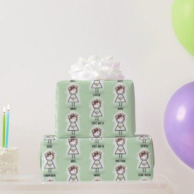 Bride Stick Girl In Sneakers on Green Wrapping Paper