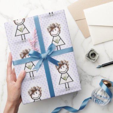 Bride Stick Girl In Sneakers on Hearts Wrapping Paper