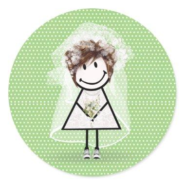 Bride Stick Girl In Sneakers On Polka Dots Classic Round Sticker