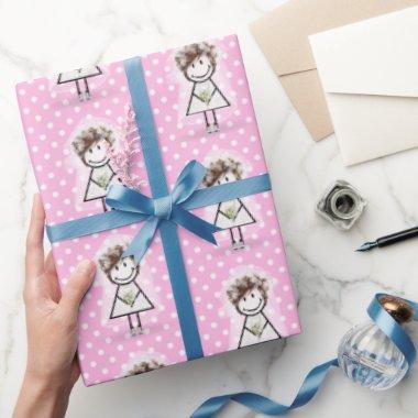 Bride Stick Girl In Sneakers on Polka Dots Wrapping Paper