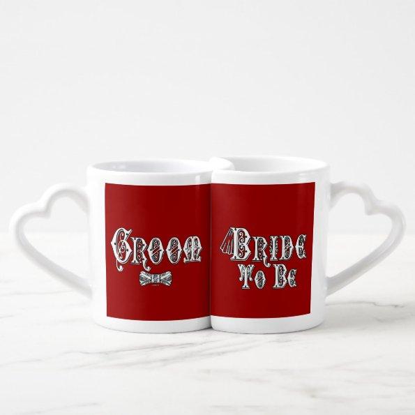 Bride To Be and Groom, Fancy White - Black Outline Coffee Mug Set