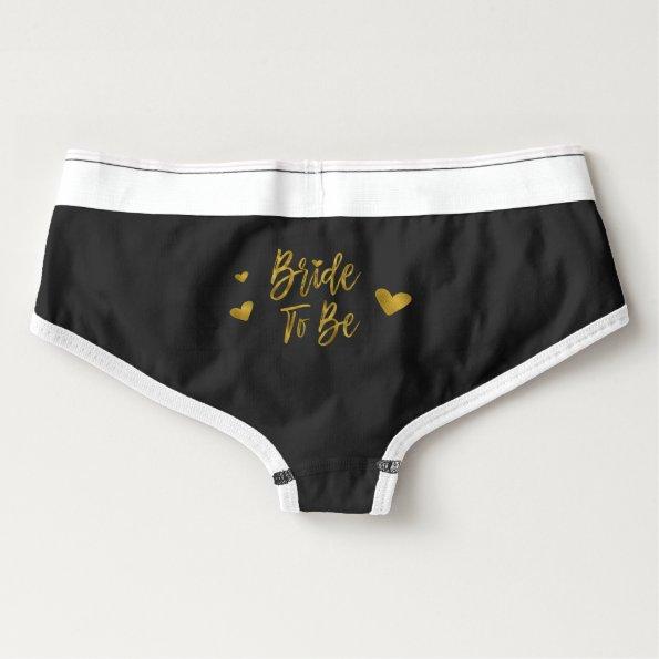 Bride To Be Faux Gold Foil and Black with Hearts Briefs