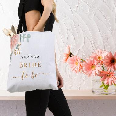 Bride to be rose gold floral eucalyptus greenery tote bag