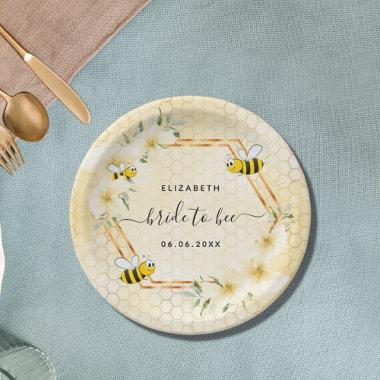 Bride to bee floral yellow honeycomb bridal shower paper plates