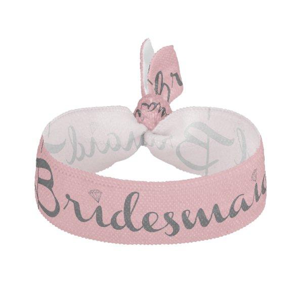 Bridesmaid Black On Pink Elastic Hair Tie