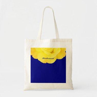 Bridesmaid Golden Yellow Navy Blue Floral Wedding Tote Bag