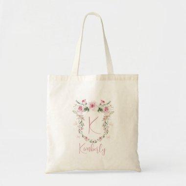 Bridesmaid Roses Pink Text Shield Wreath Tote Bag