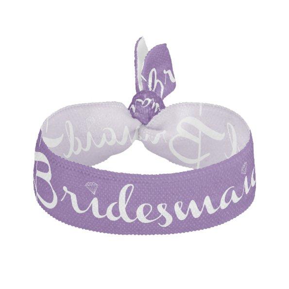 Bridesmaid White On Purple Elastic Hair Tie