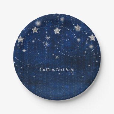 Bright Blue & Silver Starry Celestial Party Paper Plates