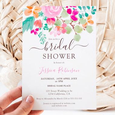 Bright botanical floral watercolor bridal shower Invitations