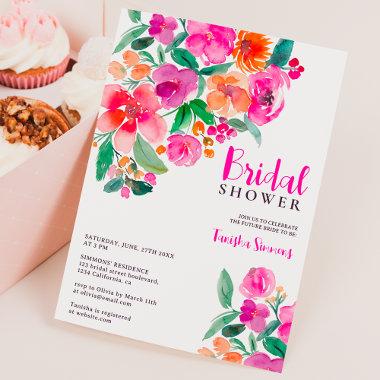Bright hot pink fall floral script bridal shower Invitations