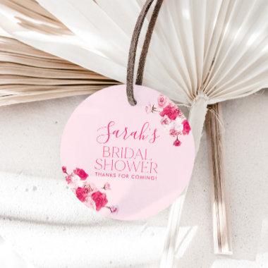 Bright Pink Floral Bridal Shower Favor Tag Round