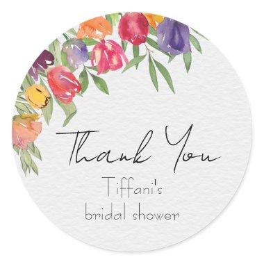 Bright Tulips and Greenery Thank You Bridal Shower Classic Round Sticker
