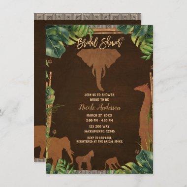 Brown Safari Jungle Zoo Animals Bridal Shower Invitations