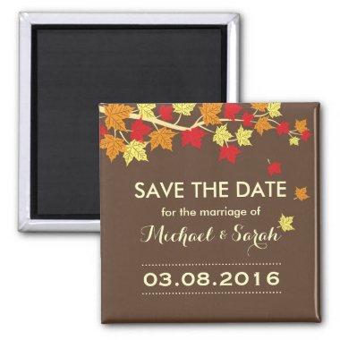 Brown Save The Date Maple Leaf Fall Wedding Magnet