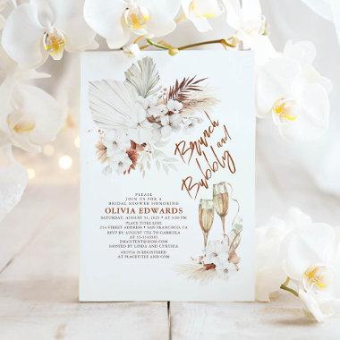 Brunch and Bubbly Boho Pampas Grass Bridal Shower Invitations