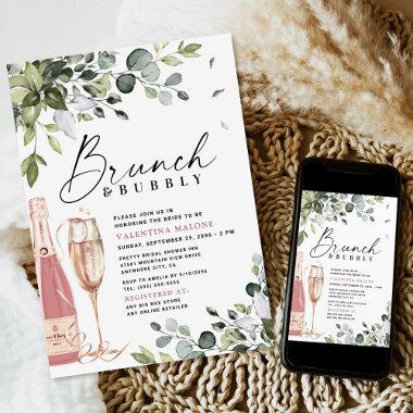 Brunch and Bubbly Bridal Shower Greenery Rustic Invitations